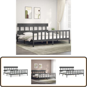 vidaXL Bedframe - Massief Hout - Grijs - 200x200 cm Massief Grenenhouten Bed - Tweepersoons Bed - Grijze Bed Frame - Hoofd- En Voeteneind - Boxspring Bed