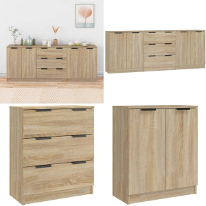 vidaXL 3-delige Dressoirs bewerkt hout sonoma eiken - Dressoir - Dressoirs - Kast - Wandkast