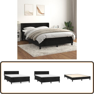 vidaXL Boxspring - Fluweel Zwart - 140x190 cm Boxspringbed - Fluweel Bed - Boxspring - Tweepersoonsbed - Hoofdbord