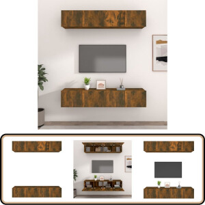 vidaXL Tv-meubelen set 4 stuks gerookt eikenhout Tv-meubel - Wandmontage - Houten Tv-tafel - Gerookte Eik - Opbergruimte