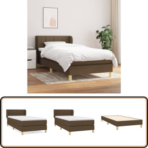 vidaXL Boxspring - Donkerbruin - Inclusief Matras - 90x190 cm Boxspringbed - Slaapcomfort - Pocketvering - Verstelbare Hoofdbord - Donkerbruin