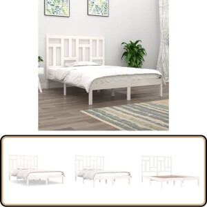 vidaXL Bedframe 120x200 cm - Massief Grenenhout Wit Houten Bedframe - Bedframe Grenenhout - Modern Bedframe - Bedframe Wit - King Size Bedframe