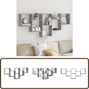 vidaXL Wandschap - 159x18x66 cm - Bewerkt Hout - Betongrijs Wandplank - Houten Plank - Opslagoplossing - Minimalistisch Design - Zwevend Rek