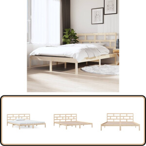 vidaXL Bedframe Massief Grenenhout 140x190 cm - Stevig & Stijlvol Houten Bed Frame - Grenenhout Bed Frame - Tweepersoons Bed Frame - King Size Bed Frame - Modern Bed Frame