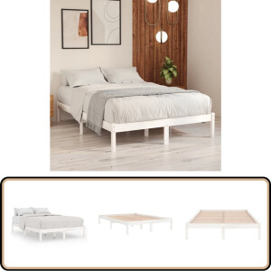 vidaXL Bedframe - Massief Grenenhout - Wit - 140x200 cm Massief Hout Bed Frame - Grenenhout Bed Frame - Tweepersoons Bed Frame - Witte Bed Frame - Modern Bed Frame