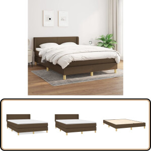 vidaXL Boxspring met matras 140x200 cm - Donkerbruin Boxspringbed - Donkere Bruine Boxspring - Boxspring Frame - Pocketed Spring Mattress - Adjustable Headboard