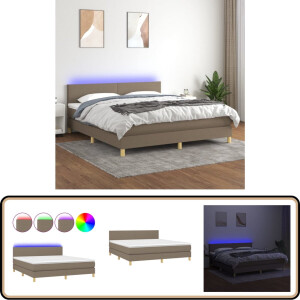 vidaXL Boxspring met LED en matras - Taupe - 180x200 cm Boxspring - Led Bed - Slaapcomfort - Taupecalor - Tweepersoonsbed