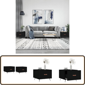 vidaXL Salontafels - Set van 2 - Bewerkt hout - Zwart Salontafel - Zwarte Salontafel - Houten Salontafel - Metalen Salontafel - Bijzettafels
