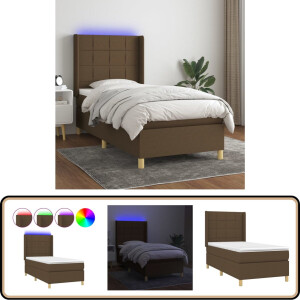 vidaXL Boxspring met LED - Donkerbruin - 90x190 cm Boxspring - Led Bed - Donkere Bruine Boxspring - Pocketed Veren Matras - Slaapcomfort