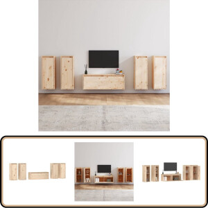 vidaXL Tv-meubel Set - Massief Grenenhout - 5 stuks TV-meubel - Houten TV-stand - Grenoble Hout - Tv Tafel - Salontafel