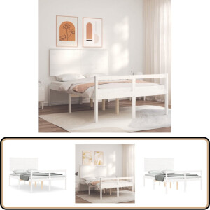 vidaXL Seniorenbed 120x200 cm - Wit Massief Hout Slaapcomfort - Bed Frame - Houten Bed - Seniors Bed - Grenenhout Bed