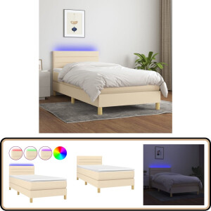 vidaXL Boxspring met matras en LED - crèmekleurig - 80x200 cm Boxspring Bed - Cremekleurig Bed - Verstelbare Hoofdbord - Led Verlichting - Slaapcomfort