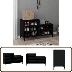 vidaXL Schoenenkast - Bewerkt hout - Zwart - 102x36x60 cm Schoenenkast - Schoenuitlegger - Bergruimte - Houten Schoenenkast - Zwarte Schoenenkast