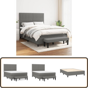 vidaXL Boxspring - Stof - Donkergrijs - 140x190 cm Boxspringbed - Slaapcomfort - Pocketvering - Verstelbare Hoofdbord - Donker Grijs