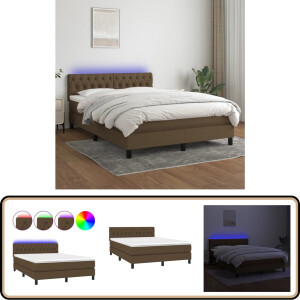 vidaXL Boxspring LED 140x200 cm - Donkerbruin Boxspring - Led Bed - Donkere Bruine Bed - Pocketed Spring Mattress - Slaapcomfort