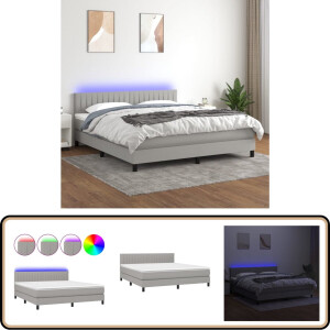 vidaXL Boxspring met LED en matras 180x200 cm Boxspring - Led Bed - Boxspring Bed - Tweepersoons Bed - Grijs Bed