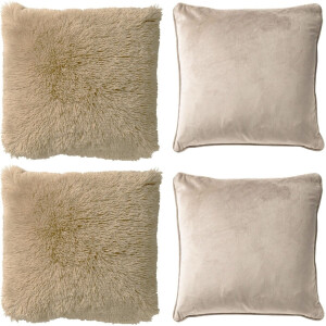 Dutch Decor - KUSSENSET - 4-delig Fluffy & Velvet - 45x45 cm - inclusief binnenkussens - beige - Met Ritssluiting – Decoratie Kussens - Comfortabele kussentjes voor op de Bank
