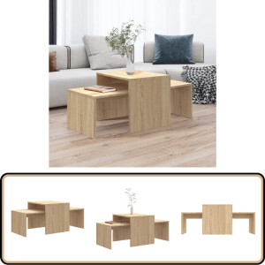 vidaXL Salontafelset - Sonoma Eiken - Bewerkt Hout Salontafel - Salontafels - Woonkamertafel - Woonkamertafels - Houten Salontafel