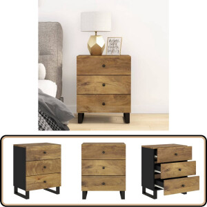 vidaXL Nachtkastje Mangohout 50x33x62 cm Nachtkastje - Industrieel Design - Mangohouten Kast - Houten Lade - Slaapkamersfeer