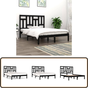 vidaXL Bedframe - Massief Grenenhout - Zwart - 200x200 cm Houten Bedframe - Tweepersoons Bed - Massief Grenenhout - Zwarte Bedframe - Modern Bedframe