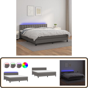 vidaXL Boxspring - Matras & LED - Kunstleer Grijs 180x200cm Boxspring - Boxsprings - Lederlook - Led Lamp - Elektrisch Bed