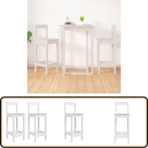 vidaXL Barstoelen - Set van 2 - Massief Grenenhout - Wit Barstoelen - Barkrukken - Houten Meubels - Design Meubilair - Witte Meubels
