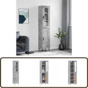 vidaXL Hoge kast - 180 cm - Betongrijs - Bewerkt hout Hoge Kast - Opbergkast - Betonnen Kast - Houten Kast - Design Kast