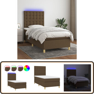 vidaXL Boxspring met LED en matras donkerbruin Boxspring - Led Bed - Donkere Houten Bed - Tweepersoons Bed - Pocketed Veren Matras