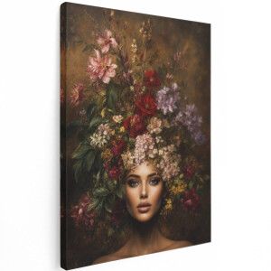 Artaza Canvas Schilderij Vrouw Met Bloemenkrans - Portret In Warme Tinten - 30x40 cm - Klein - Wanddecoratie Woonkamer - Schilderijen - Muurdecoratie