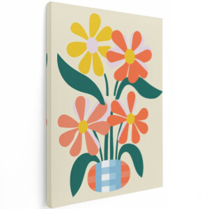 Artaza Canvas Schilderij Abstracte Bloemen - 30x40 cm - Wanddecoratie Retro Vaas - Muurdecoratie Kleurrijk - Schilderijen Op Canvas