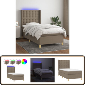 vidaXL Boxspring met LED - Taupe - 90x190 cm Boxspring Bed - Led Bed - Pocketveer Matras - Hoofdbord - Taupecouleur