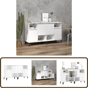 vidaXL Dressoirs 2 st 60x35x70 cm bewerkt hout hoogglans wit