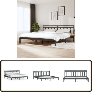 vidaXL Bedframe Massief Grenenhout - Grijs - 200x200 cm Bedframe - Tweepersoons Bed - Houten Bed - Grijze Bed - Slaapcomfort