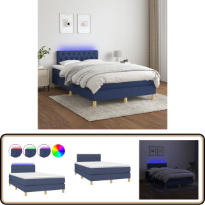 vidaXL Boxspring Blauw 120x200 cm met LED en Matras Boxspring - Led Lamp - Slaapcomfort - Tweepersoonsbed - Boxspring Bed
