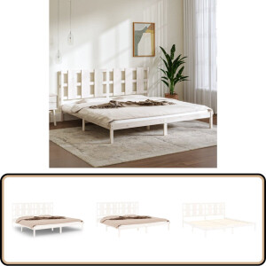 vidaXL Bedframe - Grenenhout - Wit - 200x200 cm Houten Bed Frame - Tweepersoons Bed - Massief Hout Bed - Witte Bed - Modern Bed