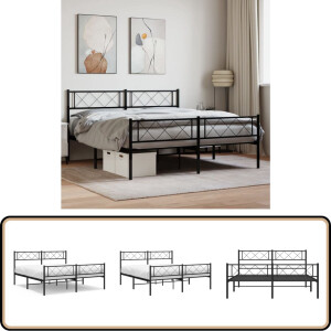 vidaXL Bedframe - Zwart - 160x200 cm - Met voetbord Metalen Bedframe - Boxspring Bed - King Size Bed - Tweepersoonsbed - Zwart Bed