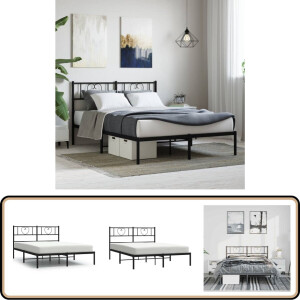 vidaXL Bedframe met Hoofdbord Metaal Zwart 150x200 Robuust Bed Frame - Klassiek Bed - Zwart Bed - Metalen Bed - Boxspring Bed