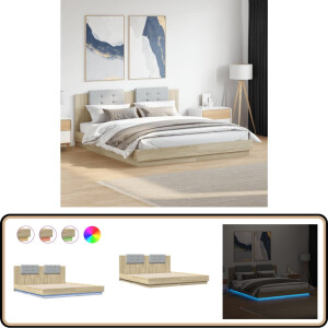 vidaXL - Bedframe - met - hoofdbord - en - LED - sonoma - eikenkleurig - 180x200 - cm