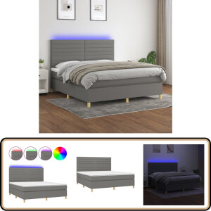 vidaXL Boxspring - 180x200 cm - Met LED-verlichting Boxspring - Bed Frame - Led Licht - Grijs Bed - Tweepersoons Bed