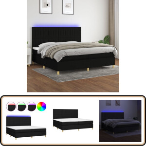 vidaXL Boxspring met matras en LED - Zwart - 200x200 cm Boxspring - Elektrisch Verstelbare Boxspring - Led Boxspring - Pocketveer Matras - Boxspring Met Led