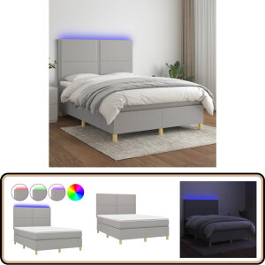 vidaXL Boxspring met LED lichtgrijs 140x190 cm Boxspring - Led Boxspring - Boxspring Met Led - Boxspring Grijs - Tweepersoons Boxspring