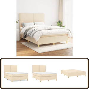 vidaXL Boxspring - crèmekleurig - 140x190 cm - Inclusief Matrassen Boxspringbed - Boxsprings - Slaapkamerinrichting - Tweepersoonsbed - Cremekleurig Bed
