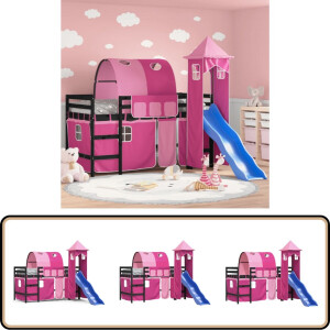 vidaXL - Kinderhoogslaper - met - toren - 80x200 - cm - massief - grenenhout - roze