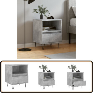 vidaXL Nachtkastje - 40x35x50 cm - Betongrijs - Hout & Metaal Nachtkastje - Kastje - Slaapkamermeubel - Houten Meubel - Beton Grijs