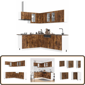 vidaXL 11-delige Keukenkastenset - Gerookt Eiken Keukenkasten - Houten Keukenkasten - Keukenmeubels - Gerookte Eiken Meubelen - Kookeiland