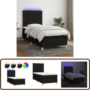 vidaXL Boxspring met LED en matras - 90x200 cm - Zwart Boxspring - Led Boxspring - Zwarte Boxspring - Boxspring Met Led - Slaapcomfort