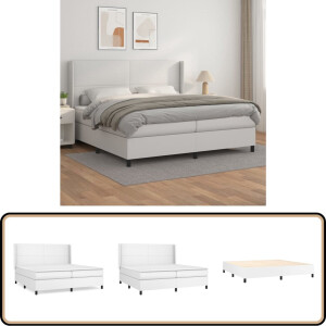 vidaXL Boxspring Kunstleer Wit 200x200 cm - Inclusief Matrassen Boxspring - Boxsprings - Bed Frame - Tweepersoonsbed - Lederlook