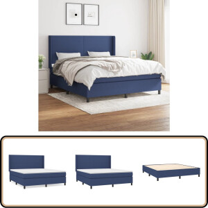 vidaXL Boxspring - Blauw - 180x200 cm - Inclusief Matras Boxspringbed - Slaapcomfort - Pocketvering - Verstelbare Hoofdbord - Blauwe Boxspring