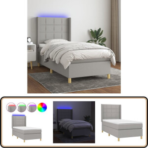 vidaXL Boxspring - Lichtgrijs - Inclusief LED & Matras Boxspring - Bed - Slaapcomfort - Led Verlichting - Adjustable Headboard