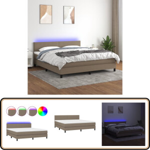 vidaXL Boxspring met matras en LED - Taupe 180x200 cm Boxspring Bed - Led Bed - Taupe Bed - Boxspring Frame - Slaapcomfort